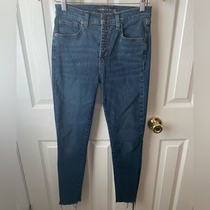 Veronica Beard Debbie Olive Stone Wash High-Rise Raw Hem Cropped Skinny Jeans 27